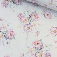 Lila Gül Dalı Dijital Baskı Nevresimlik Poplin Kumaş