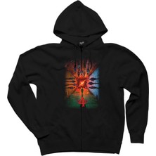 Z zepplin Stranger Things 4 Siyah Fermuarlı Kapşonlu Sweatshirt