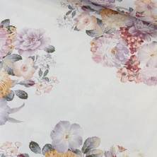 Kahve Gri Çiçek Arajman Dijital Baskı Nevresimlik Poplin Kumaş