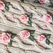 Örgü Gül 3 Boyutlu Dijital Baskı Nevresimlik Poplin Kumaş