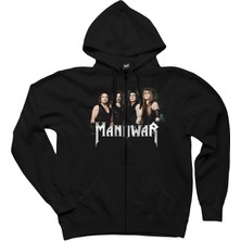 Z zepplin Manowar Group Siyah Fermuarlı Kapşonlu Sweatshirt