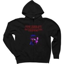 Z zepplin Stranger Things Dream Siyah Fermuarlı Kapşonlu Sweatshirt
