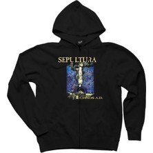 Z zepplin Sepultura Chaos A.d. Siyah Fermuarlı Kapşonlu Sweatshirt