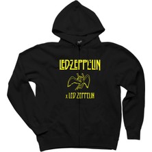 Z zepplin LED Zeppelin Angel Siyah Fermuarlı Kapşonlu Sweatshirt