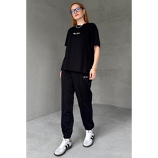 Cappmoda TKM-0051 Kahverengi Style Change Yazılı Tişört Paça Lastikli Pantolon Ikili Takım