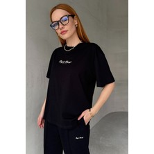Cappmoda TKM-0051 Kahverengi Style Change Yazılı Tişört Paça Lastikli Pantolon Ikili Takım