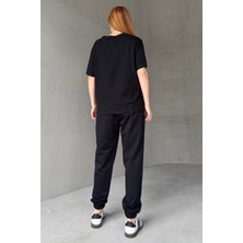 Cappmoda TKM-0051 Kahverengi Style Change Yazılı Tişört Paça Lastikli Pantolon Ikili Takım
