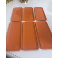 Turuncu Renk 6 Lı Dikdörtgen Sunum Tepsisi Parlak Metal Lüx