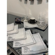 Kokteyl Peçetesi, Gümüş Nakışlı Kare Özel Seri Kahve Tepsisi Peçeteliği,6'lı Sunumluk Peçetesi