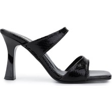 Tamer Tanca Kadın Vegan Siyah Yılan Desen Topuklu Terlik 1063 23315 Bn Trlk Y25 Sıyah Yln Bsk