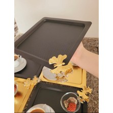 Dekoratif Siyah Renk Kare Sunum Tepsisi Nokta Desenli Lüx Sunum