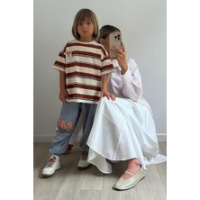 Magu Erkek Çocuk Pamuklu Kahverengi Çizgili T-Shirt ve Eşofman Altı Takım - Rahat Günlük Kombin