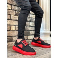 BA0302 Boa Kalın Taban Bağcıksız Tarz Casual Siyah Kırmızı Erkek Ayakkabı