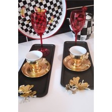 Siyah Renk 2 Li Dikdörtgen Servis ve Sunum Tepsisi Kelebe Aksesuarlı Baton