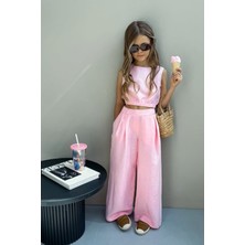 Kız Çocuk Pamuklu Kolsuz Bluz ve Bol Paça Pantolon Takım - Yazlık Şıklık