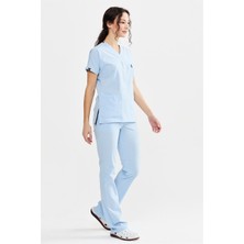 Ultralycra Spaniard - Likralı Doktor Hemşire Forma Takımı Scrubs Üniforma Cerrahi Takım (Kadın), Buz Mavi