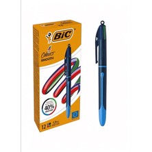 Bic 4 Colours Smooth Lacivert Gövdeli 4 Renkli Tükenmez Kalem  12'li ( 1 Paket )