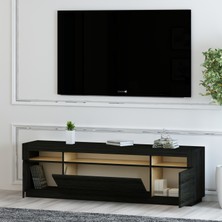 İnarch Dizayn T005 Asil LED Işıklı Tv Sehpası Ahşap Siyah