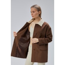 Kahverengi Oversize Casual Midi Trençkot