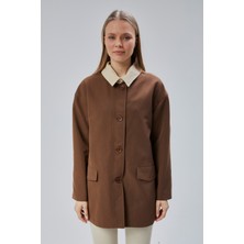 Kahverengi Oversize Casual Midi Trençkot