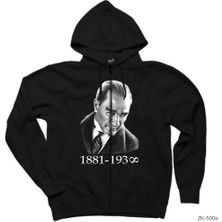 Atatürk Siyah Fermuarlı Kapşonlu Sweatshirt