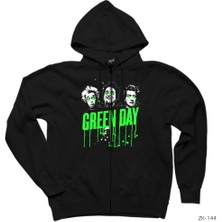 Green Day Group Siyah Fermuarlı Kapşonlu Sweatshirt