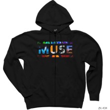 Muse Covers Logo Siyah Fermuarlı Kapşonlu Sweatshirt