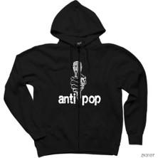 Antipop Siyah Fermuarlı Kapşonlu Sweatshirt