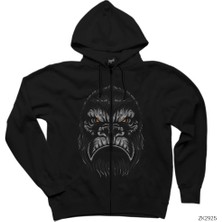 Gorilla Face Siyah Fermuarlı Kapşonlu Sweatshirt