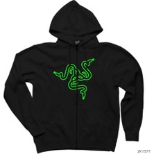 Razer Logo Siyah Fermuarlı Kapşonlu Sweatshirt