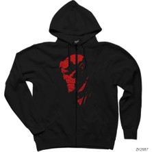 Hellboy Face Siyah Fermuarlı Kapşonlu Sweatshirt