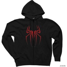 Spiderman Suit Siyah Fermuarlı Kapşonlu Sweatshirt