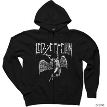 LED Zeppelin Failing Angel Siyah Fermuarlı Kapşonlu Sweatshirt