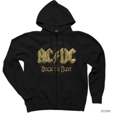 Ac Dc Rock Or Bust Siyah Fermuarlı Kapşonlu Sweatshirt