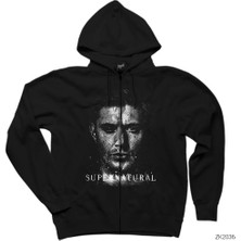 Supernatural Deanmon Siyah Fermuarlı Kapşonlu Sweatshirt