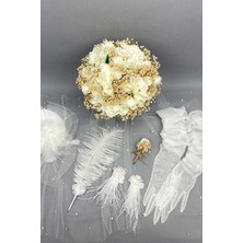 Hayalperest Boncuk Cipso ve Laleli Gelin Çiçeği Nikah Şapkası ve Gelin Eldiveni Seti