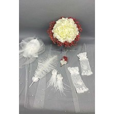 Hayalperest Boncuk Ortancalı Gelin Buketi Nikah Şapkası ve Gelin Eldiveni Seti