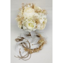 Hayalperest Boncuk Krem Gül ve Şakayık Gelin Çiçeği Seti