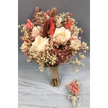 Hayalperest Boncuk Somon Kurutulmuş Çiçekli Gelin Buketi ve Yaka Çiçeği