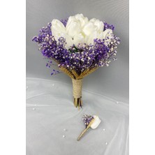 Hayalperest Boncuk Cipsolu Islak Beyaz Laleli Gelin Çiçeği ve Damat Yaka Çiçeği