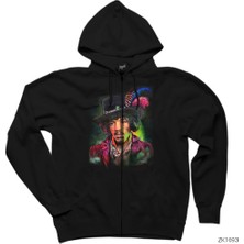 Jimi Hendrix Siyah Fermuarlı Kapşonlu Sweatshirt