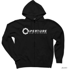 Portal Aperture Siyah Fermuarlı Kapşonlu Sweatshirt