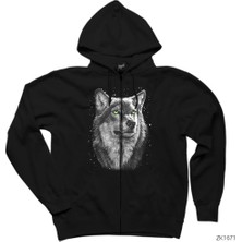 Kurt Wolf Siyah Fermuarlı Kapşonlu Sweatshirt