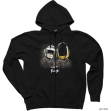 Daft Punk Siyah Fermuarlı Kapşonlu Sweatshirt