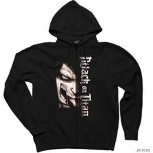 Attack On Titan 2 Siyah Fermuarlı Kapşonlu Sweatshirt