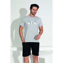 Erkek Şort Tshirt Pijama Takımı 25252 Gri