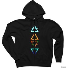 Elemantal Üçgen Siyah Fermuarlı Kapşonlu Sweatshirt
