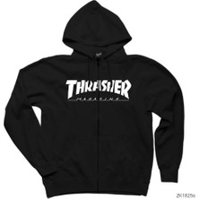 Thrasher Magazine Classic Siyah Fermuarlı Kapşonlu Sweatshirt