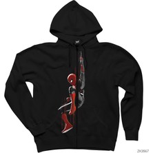 Spiderman Splash Siyah Fermuarlı Kapşonlu Sweatshirt