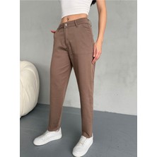 Yüksek Bel Likralı Esnek Mom Pantolon